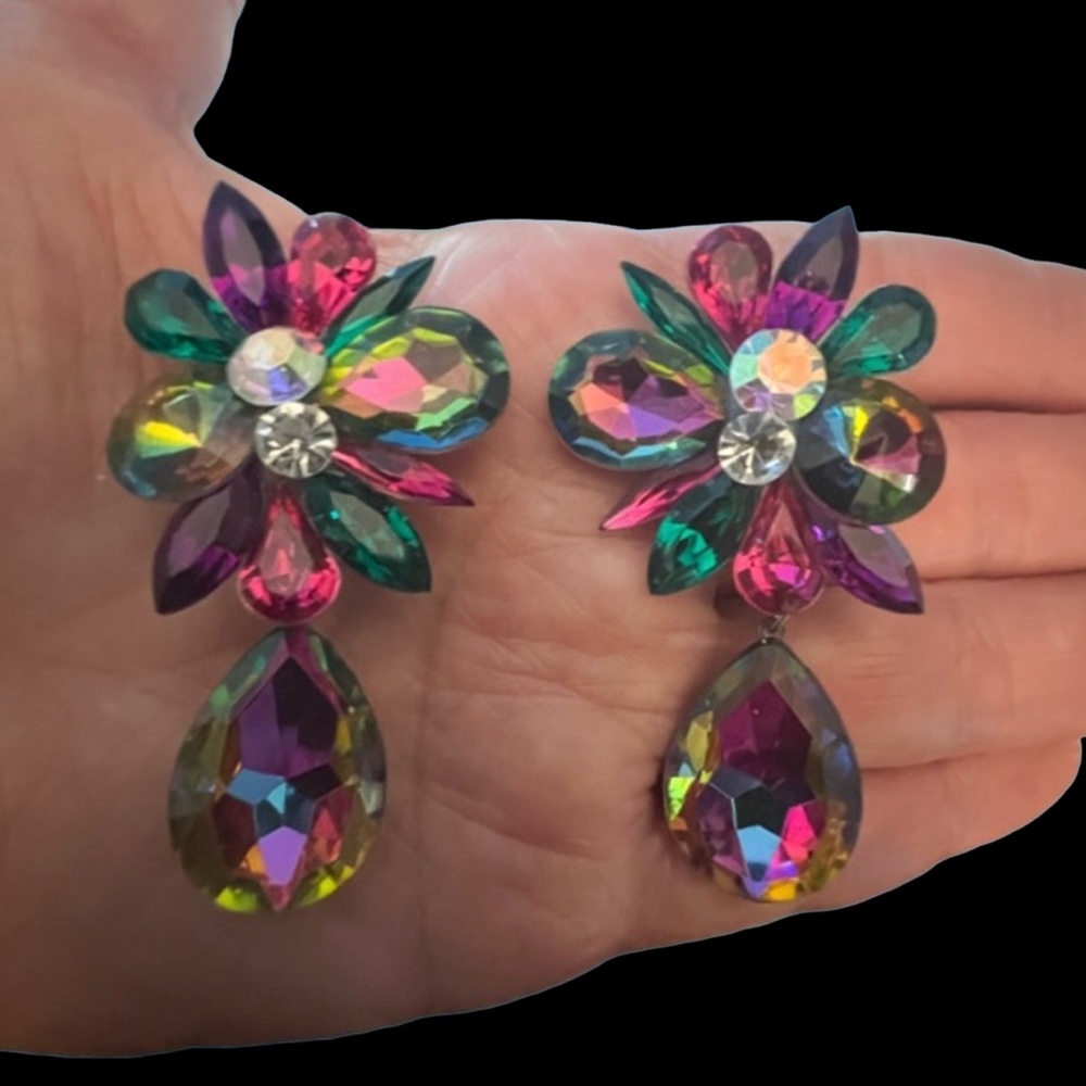 Multi Colored Rhinestone Drop Crystal Cluster Cli… - image 2
